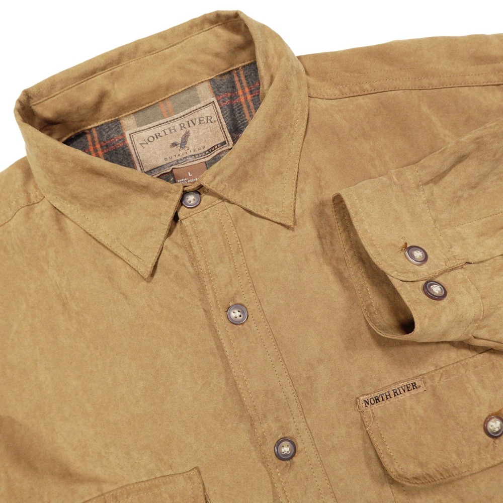 VINTAGE NORTH RIVER OUTFITTERS Men's L Tan Faux Suede Flannel Lined Shirt Jacket